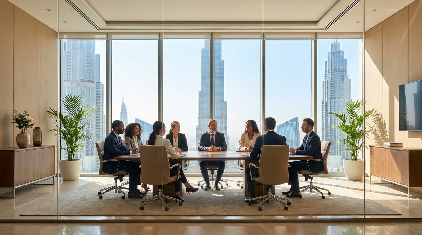 Professional working in a high-rise office in Dubai International Financial Centre