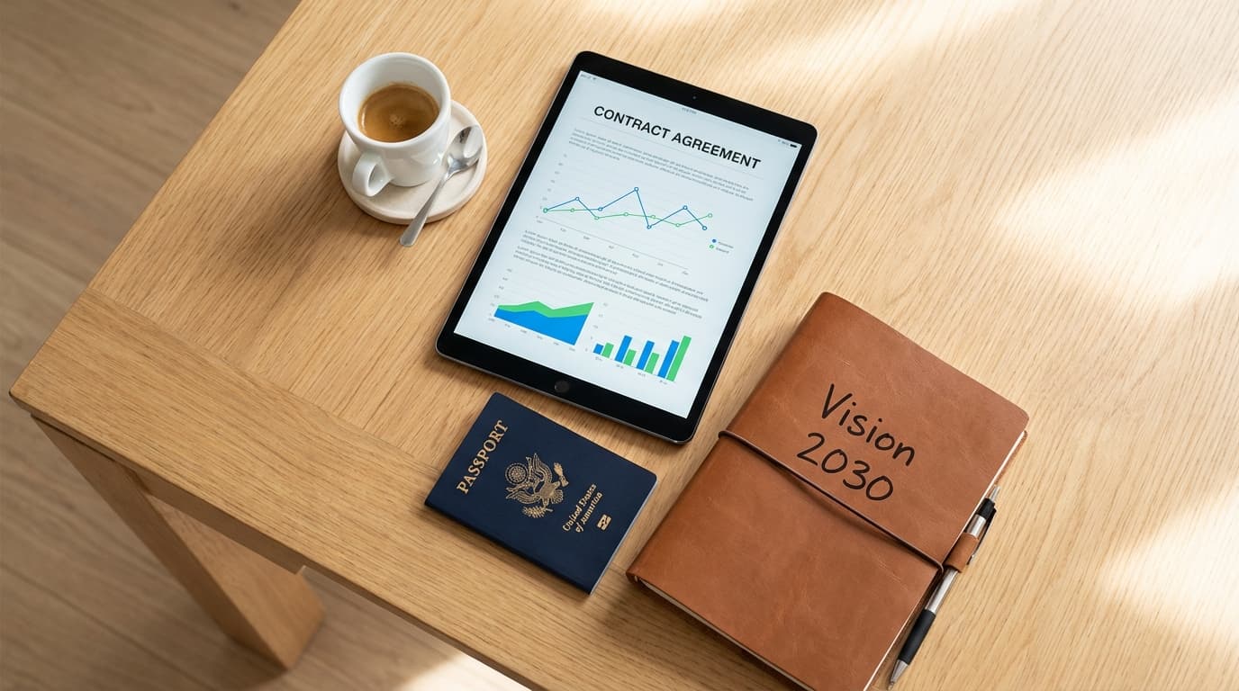 Professional reviewing job contract and salary negotiation on tablet