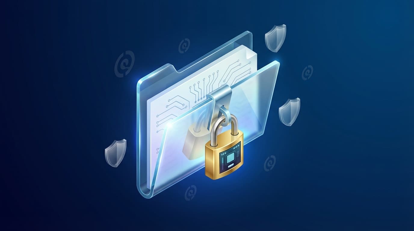 Digital lock on a document folder symbolizing IP protection