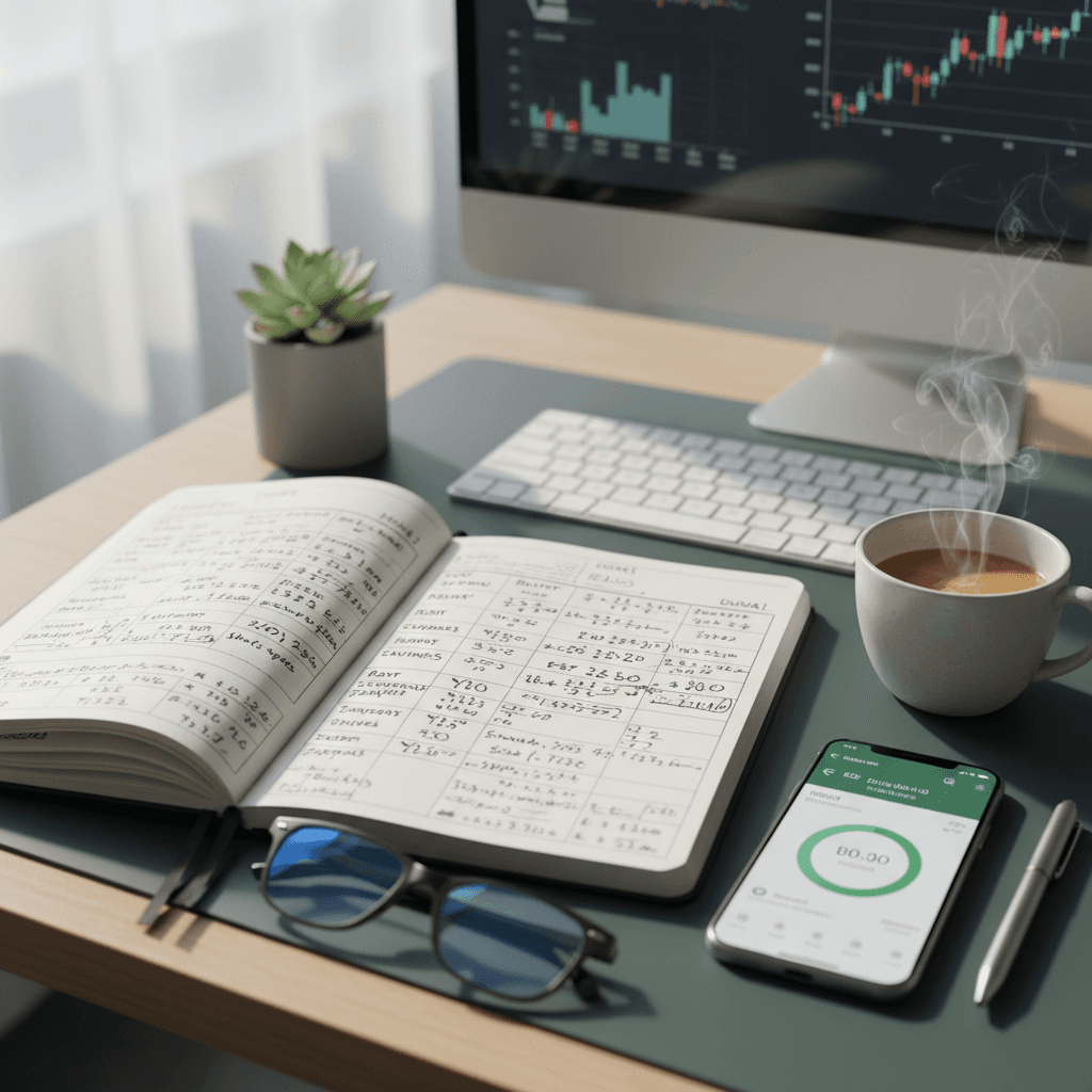 Calculator and notepad for budget planning