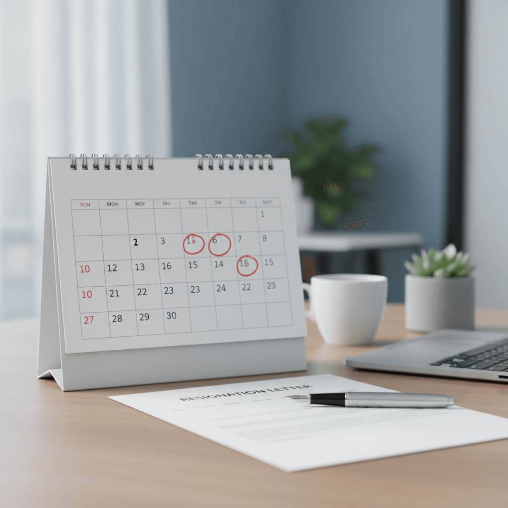 Calendar showing notice period durations on a desk