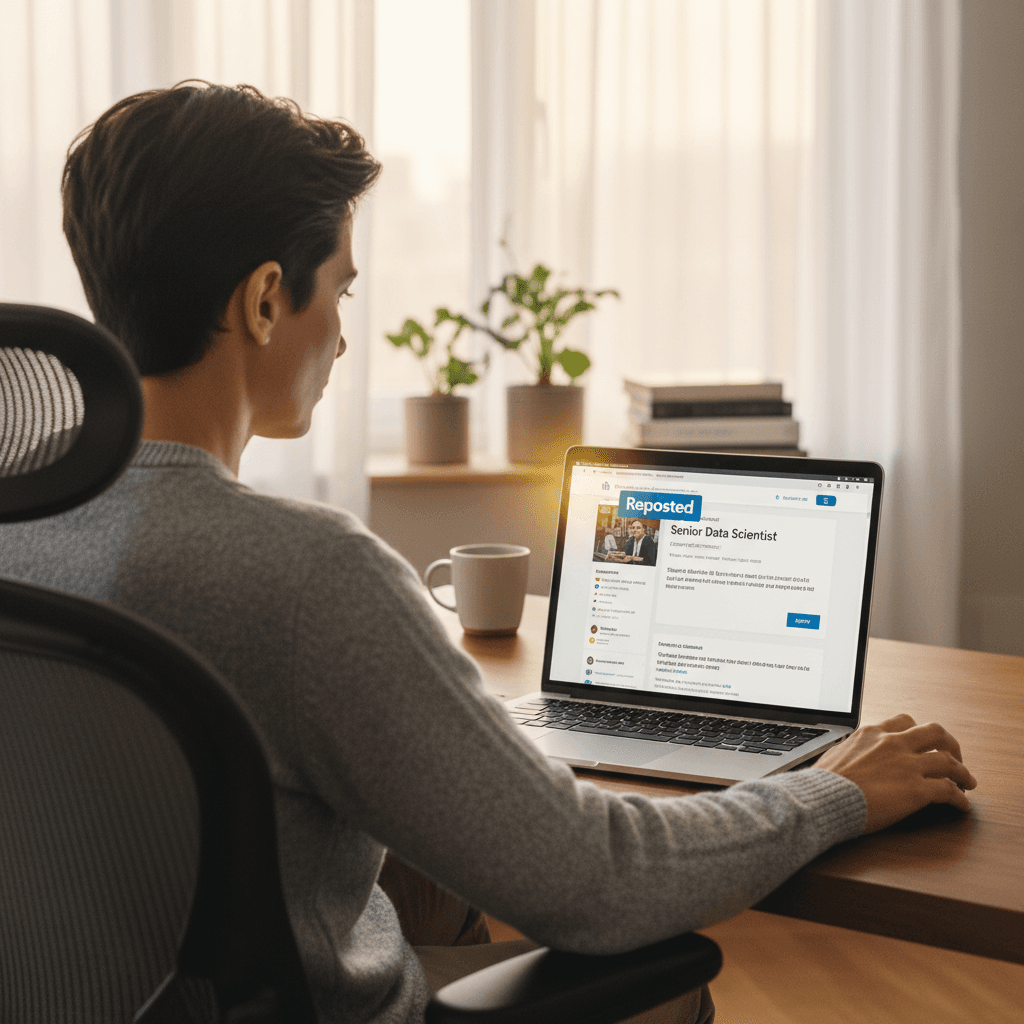 Job seeker looking concerned at a laptop screen displaying a job application status