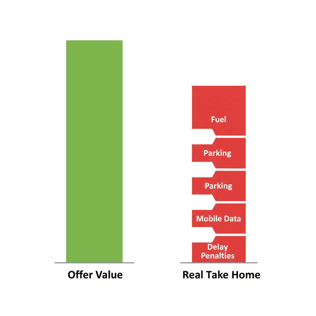 Chart showing base salary versus actual take-home pay after expenses